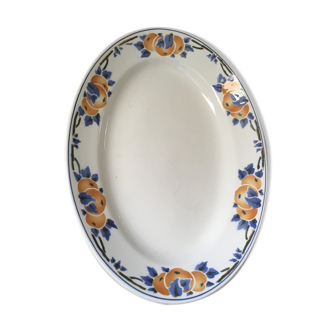 St Amand oval serving dish in brown and blue