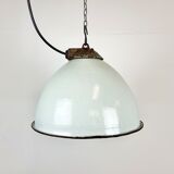 Industrial White Grey Enamel Factory Lamp with Cast Iron Top, 1960s