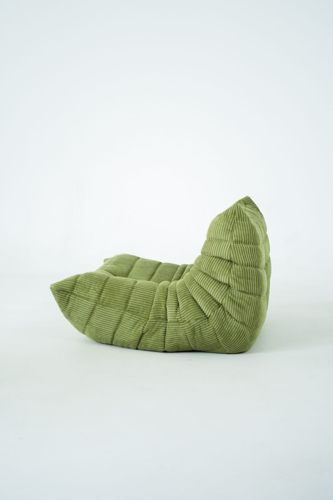 Togo Armchair and Pouf in Fresh green Corduroy