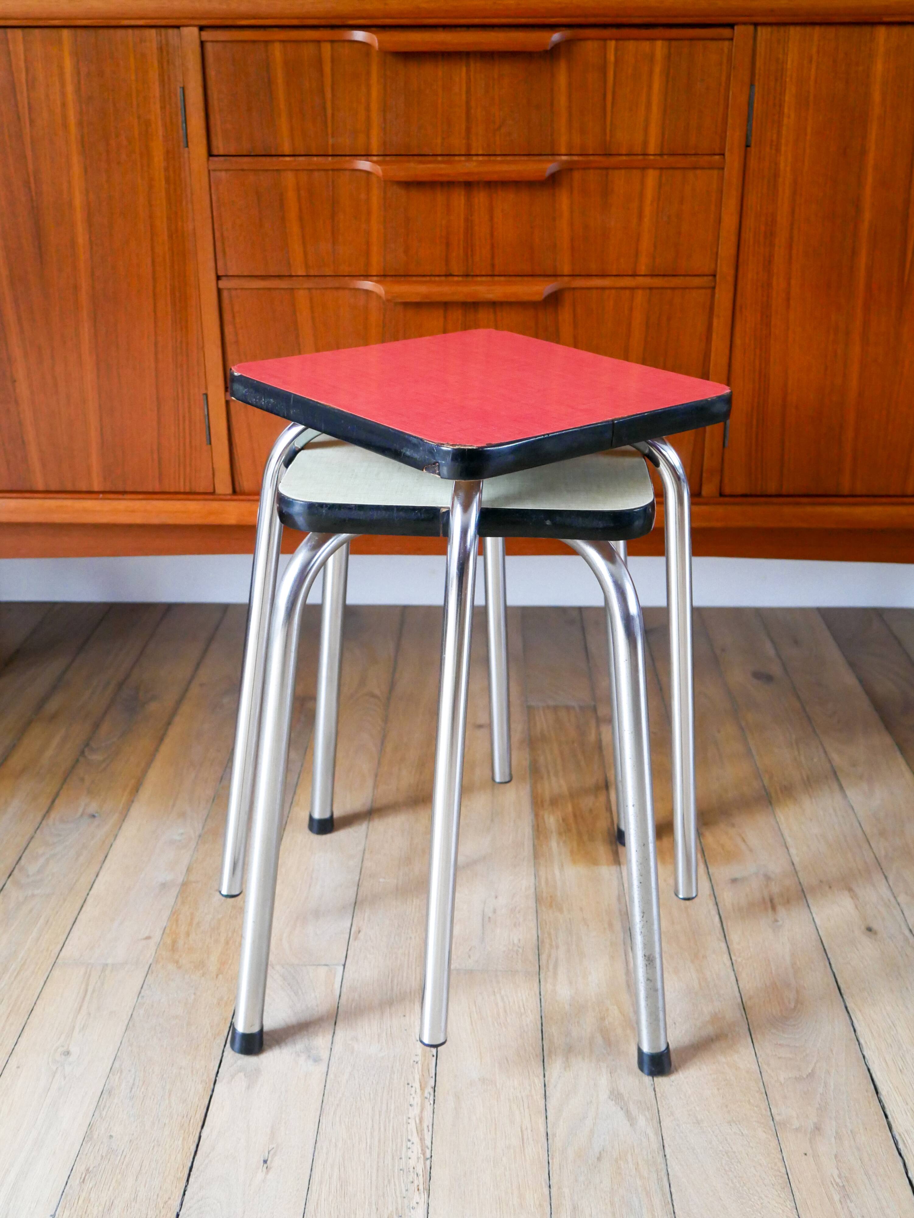 Pair of green and red Formica stools, 1970