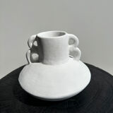Handmade terracotta vase painted white with double handles H:16 D:20