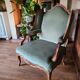 Vintage Louis XV style wing chair, light green velvet