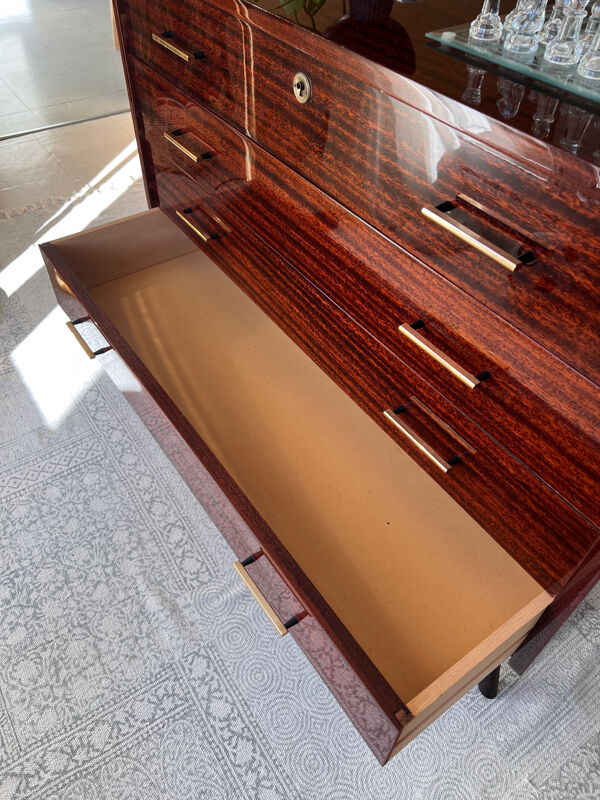 Commode 4 tiroirs Mid-Century en Palissandre de Rio & Laiton — 1963