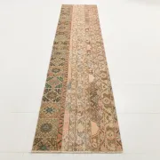 Brown Cream Vintage Persian Runner Rug, Rugs For Rustic Hallway, 74x327Cm