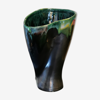 Glossy black Vallauris vase