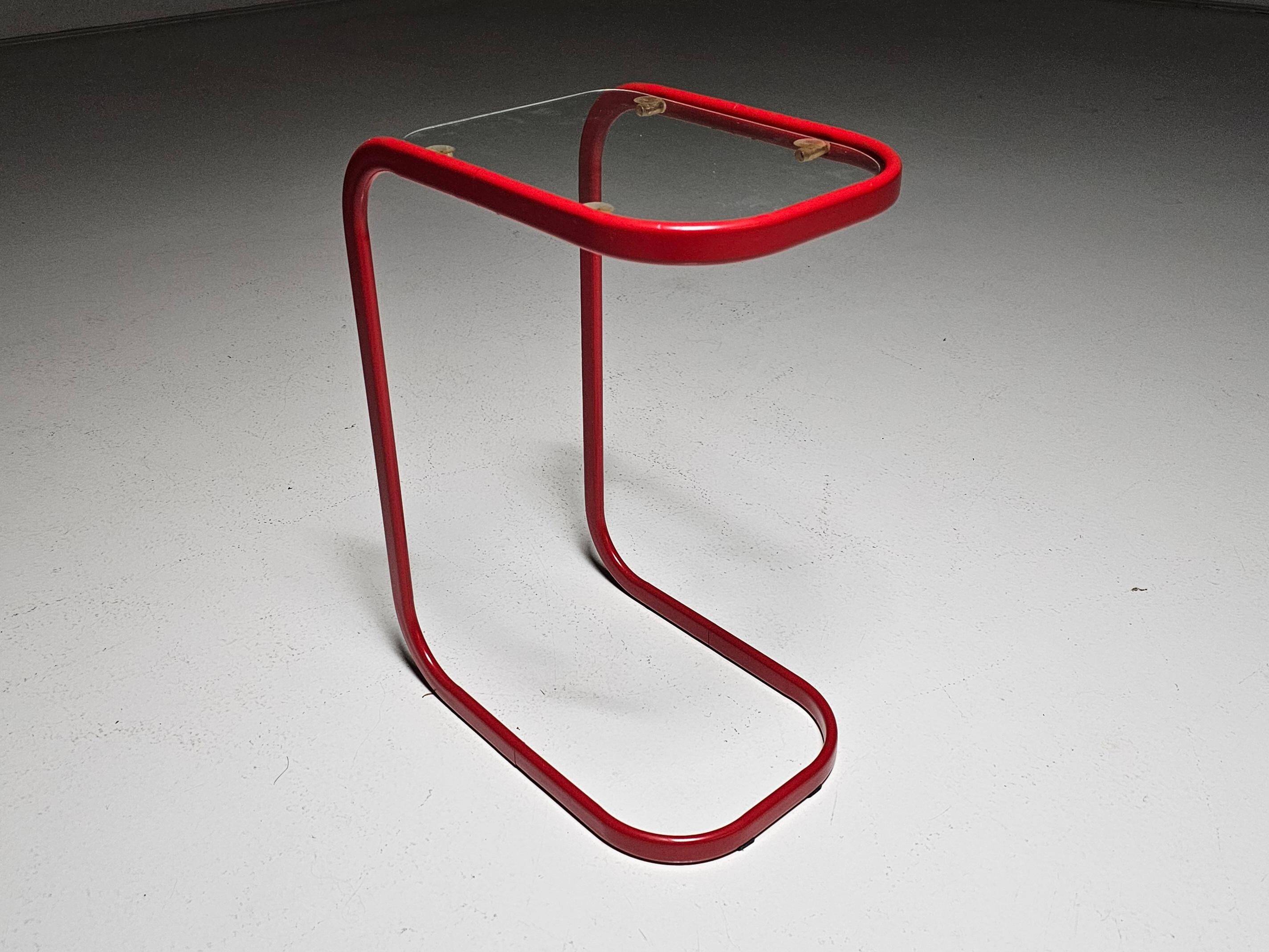 C.I.C. postmodern from the 1980s in red lacquered metal and glass