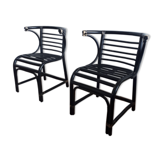 Paire de chaises en bois et rotin
