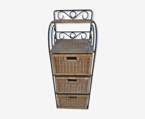 Rattan storage cabinet 3 drawers Natural and wrought iron
