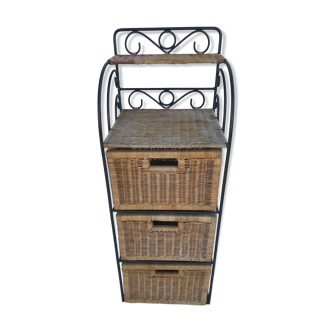 Rattan storage cabinet 3 drawers Natural and wrought iron