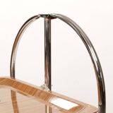 Chrome-plated metal and plywood serving trolley, 1970