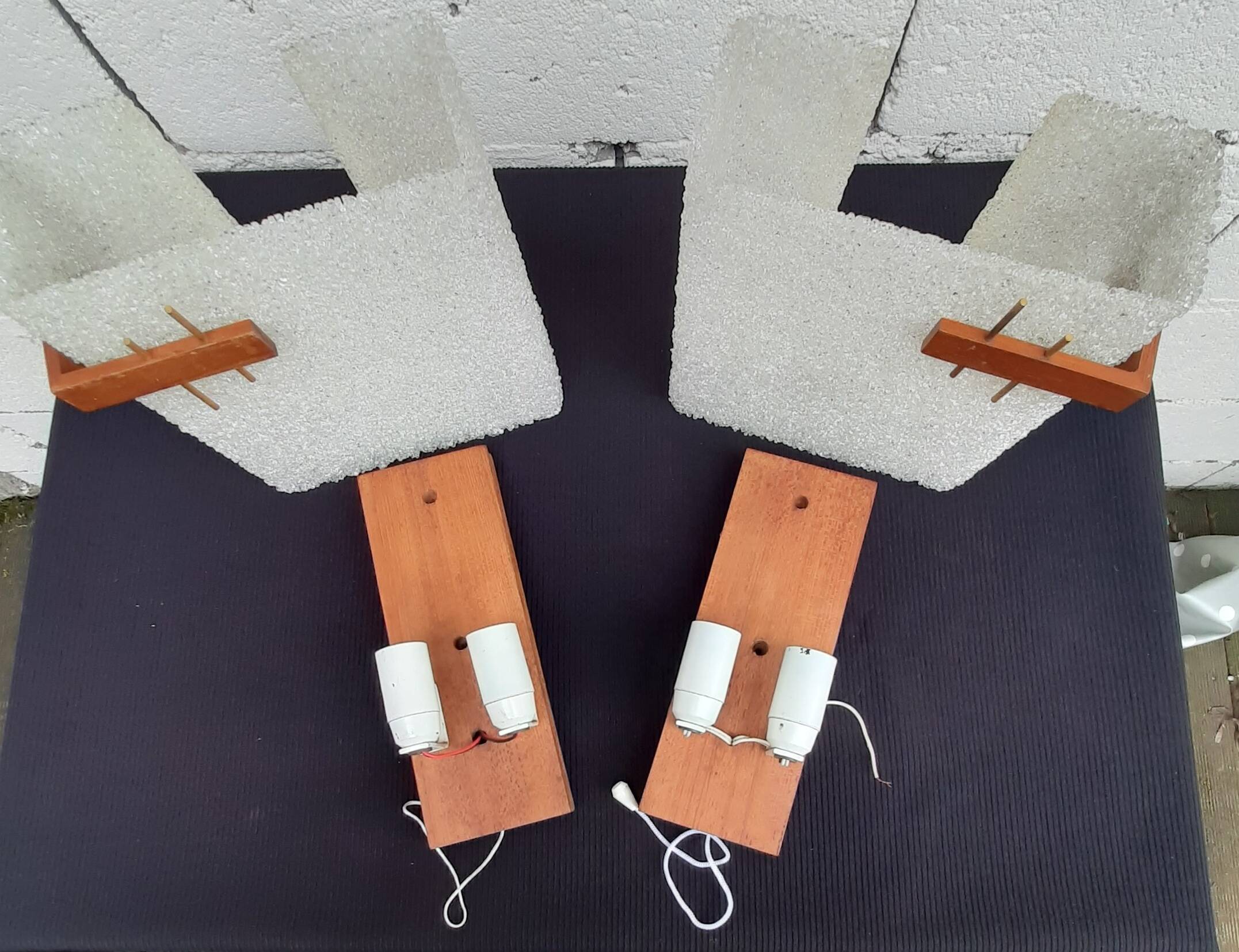 Pair of Scandinavian Perpex and teak wall lights