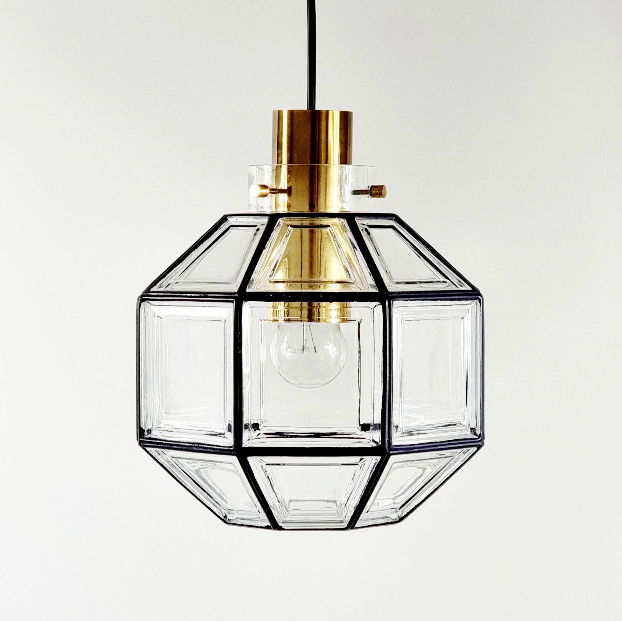 Large Mid-Century Octagonal Glass Ceiling Light from Limburg, Germany, 1960s