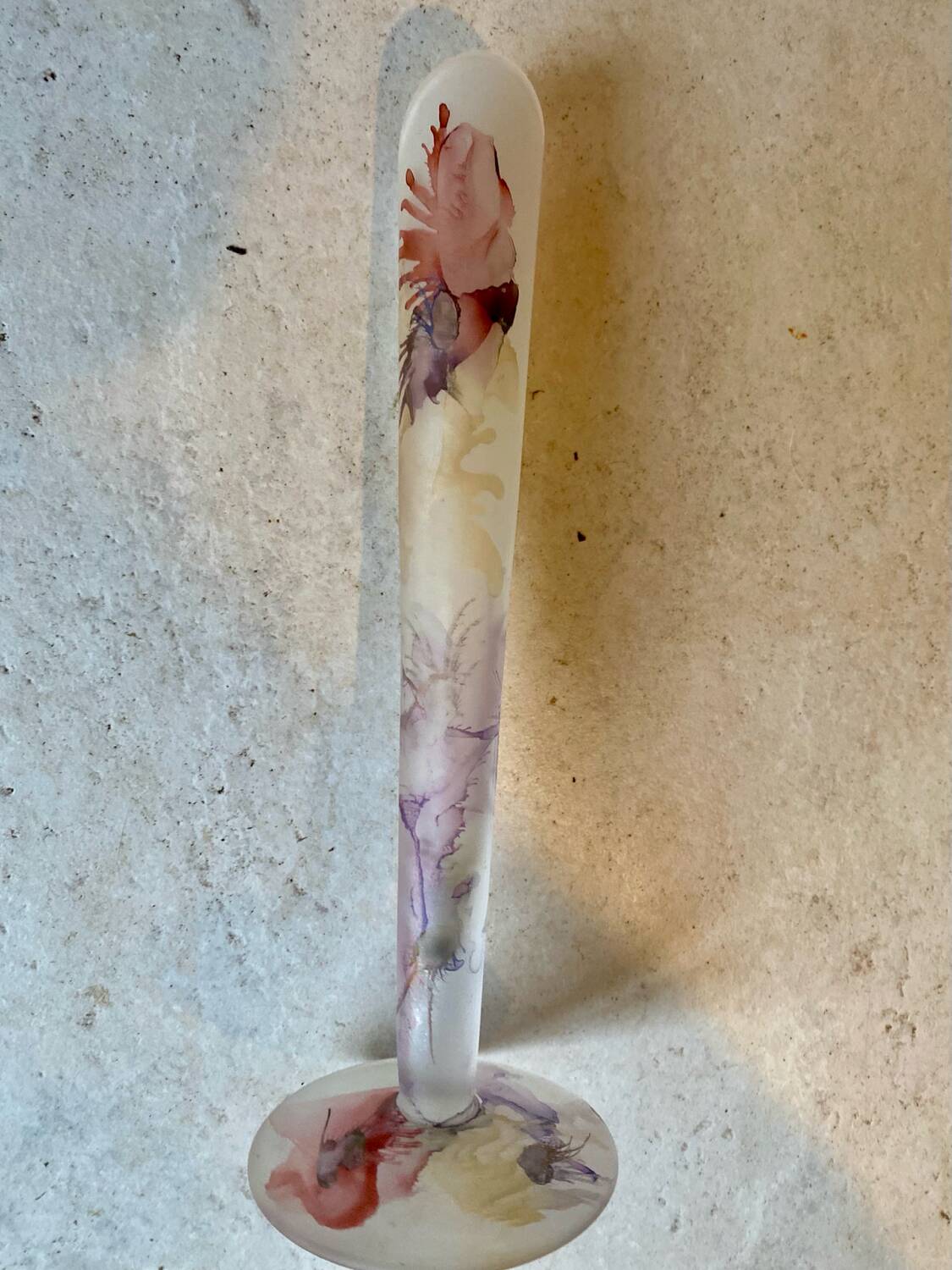 Vintage Frosted Glass Soliflore Vase with Decoration