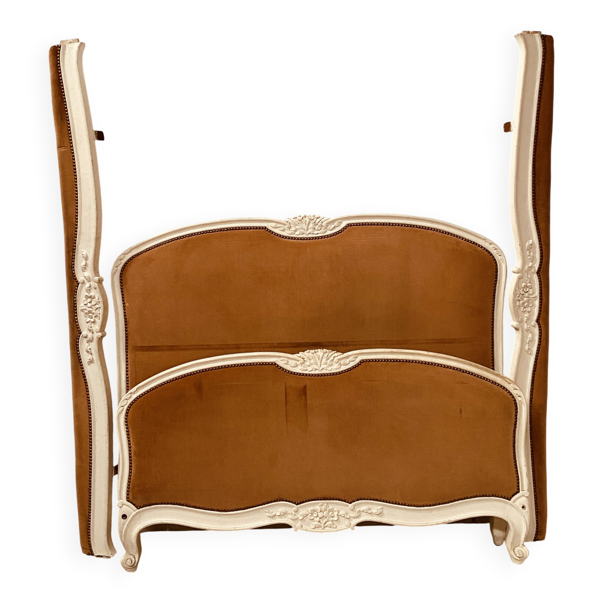 Louis XV style bed in patinated hornbeam, 20th century.