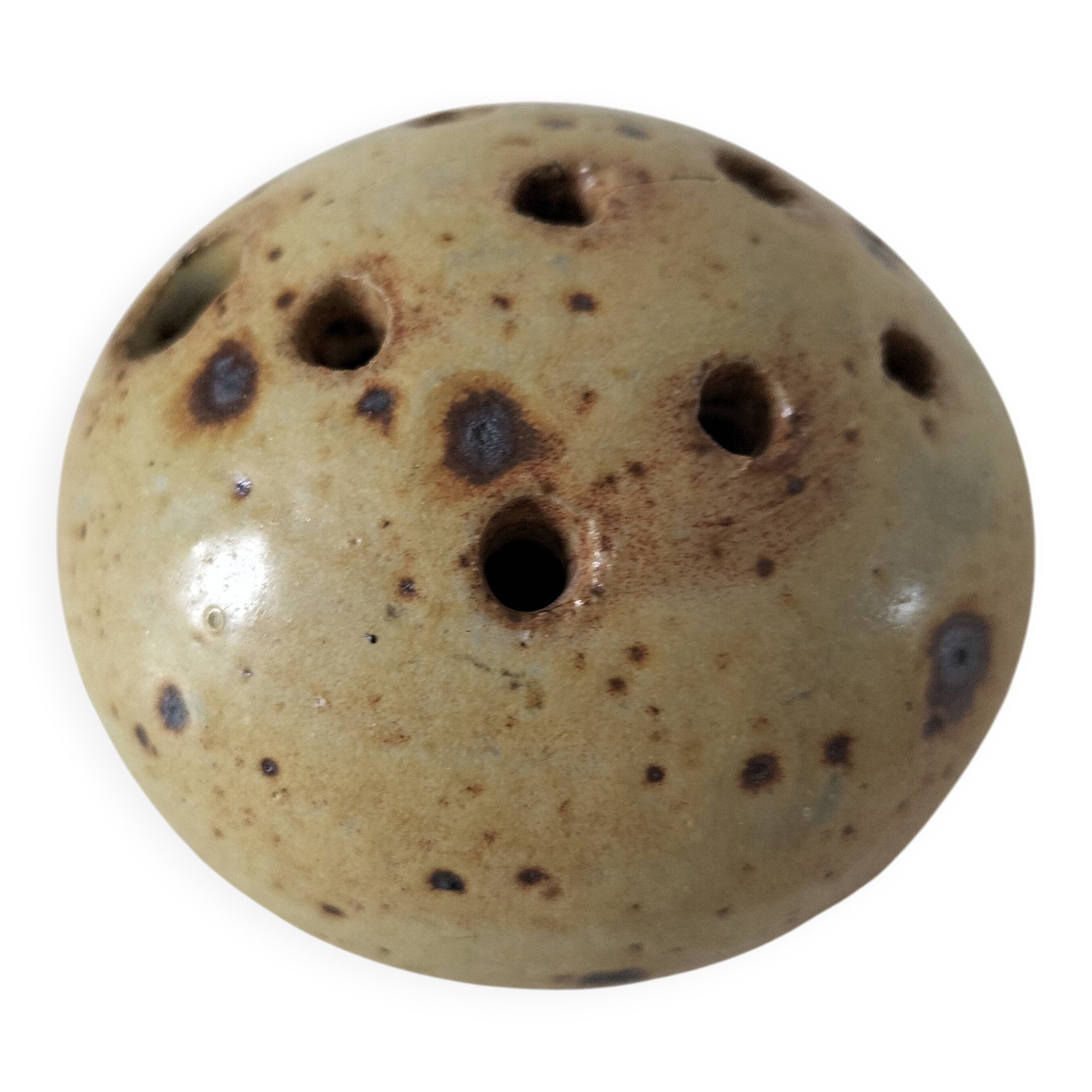 Small vintage speckled stoneware flower frog