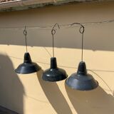 Three industrial suspensions in black and white enamelled sheet metal large format