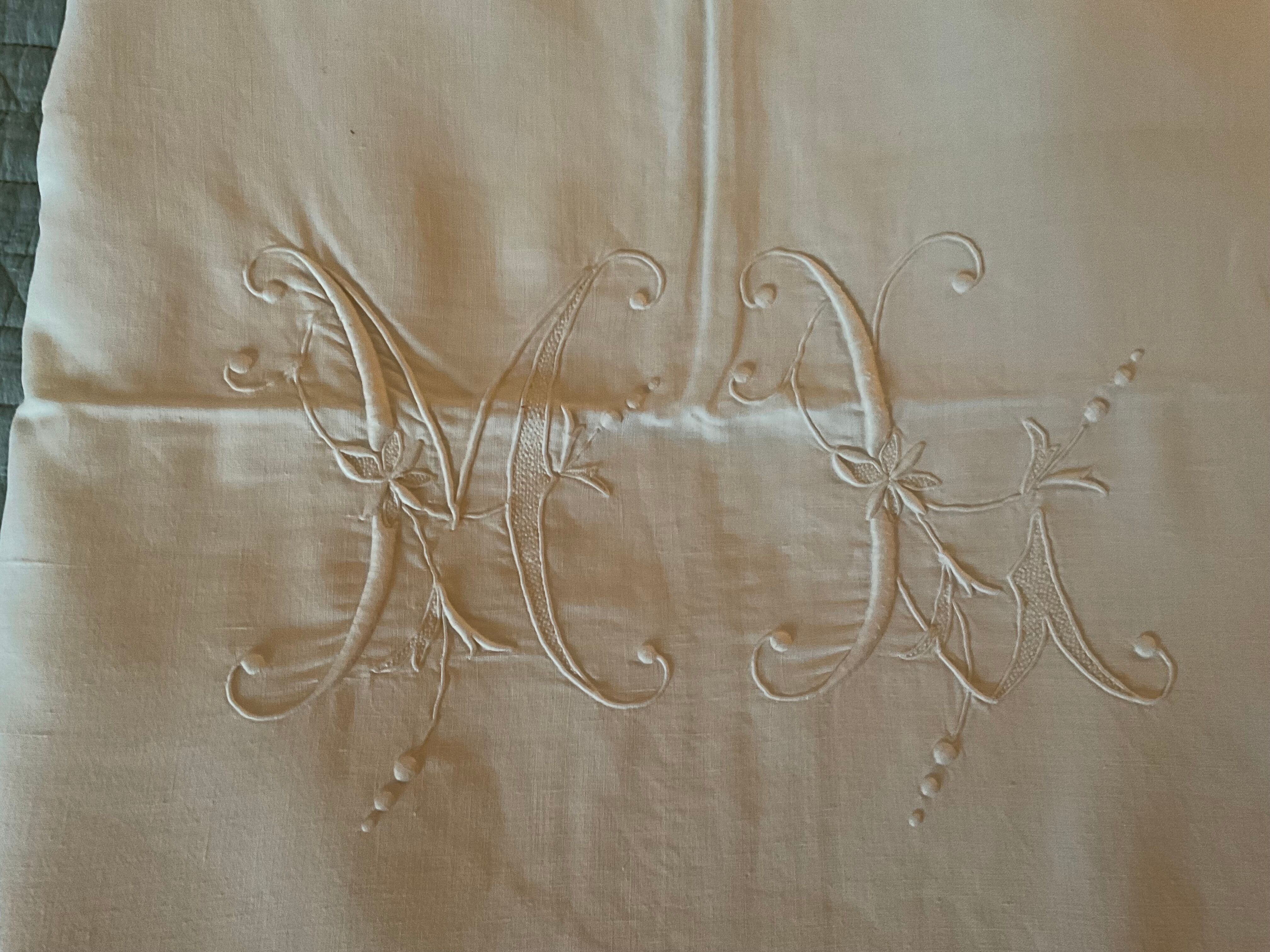 Antique sheet embroidered in fine linen