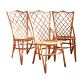 Trio of chairs in rattan Louis Sognot 50 60