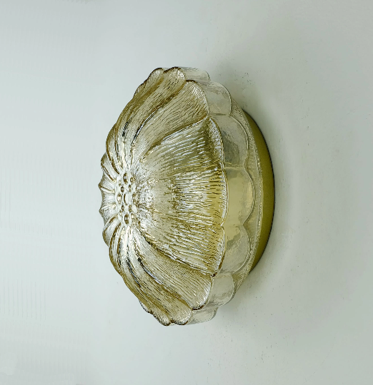 Vintage 1970s mid century wall sconce petal-shaped amber glass shades 2 available