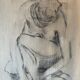 Tableau signé fusain portrait de femme accroupie