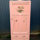 Old pink Parisian cabinet with painted decor