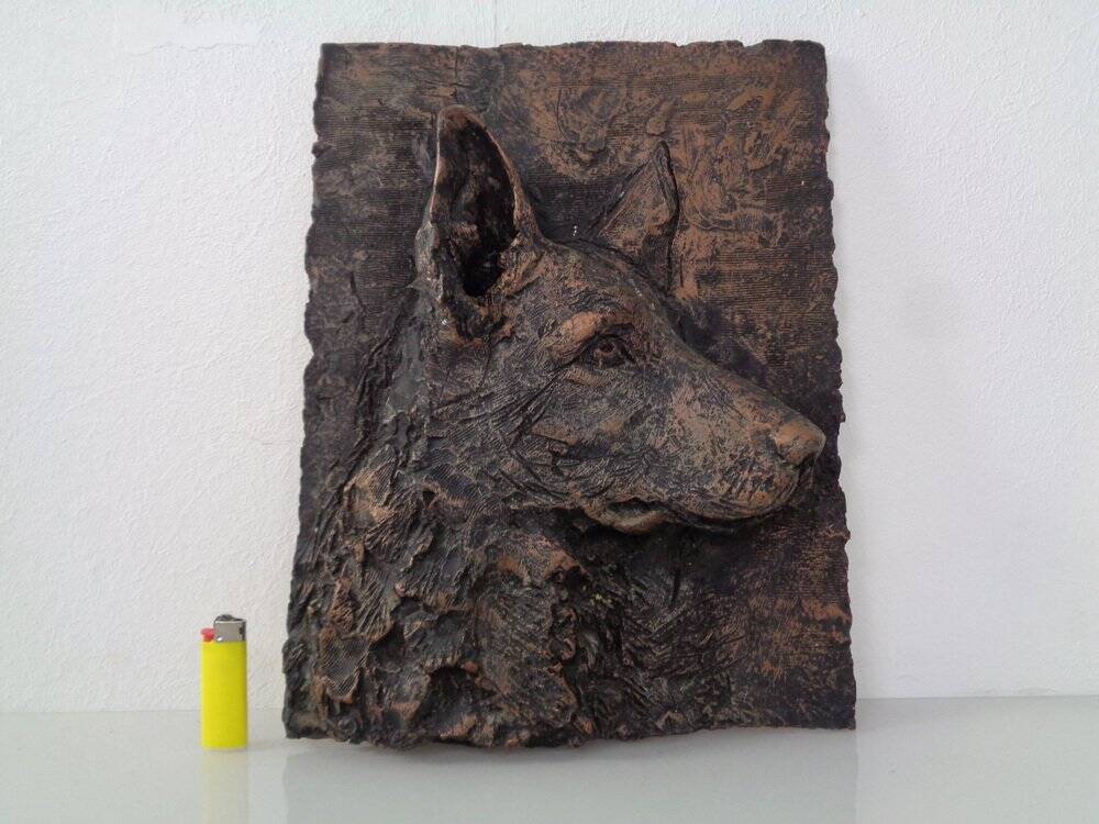 Large copper-coloured German Shepherd relief, 1960s