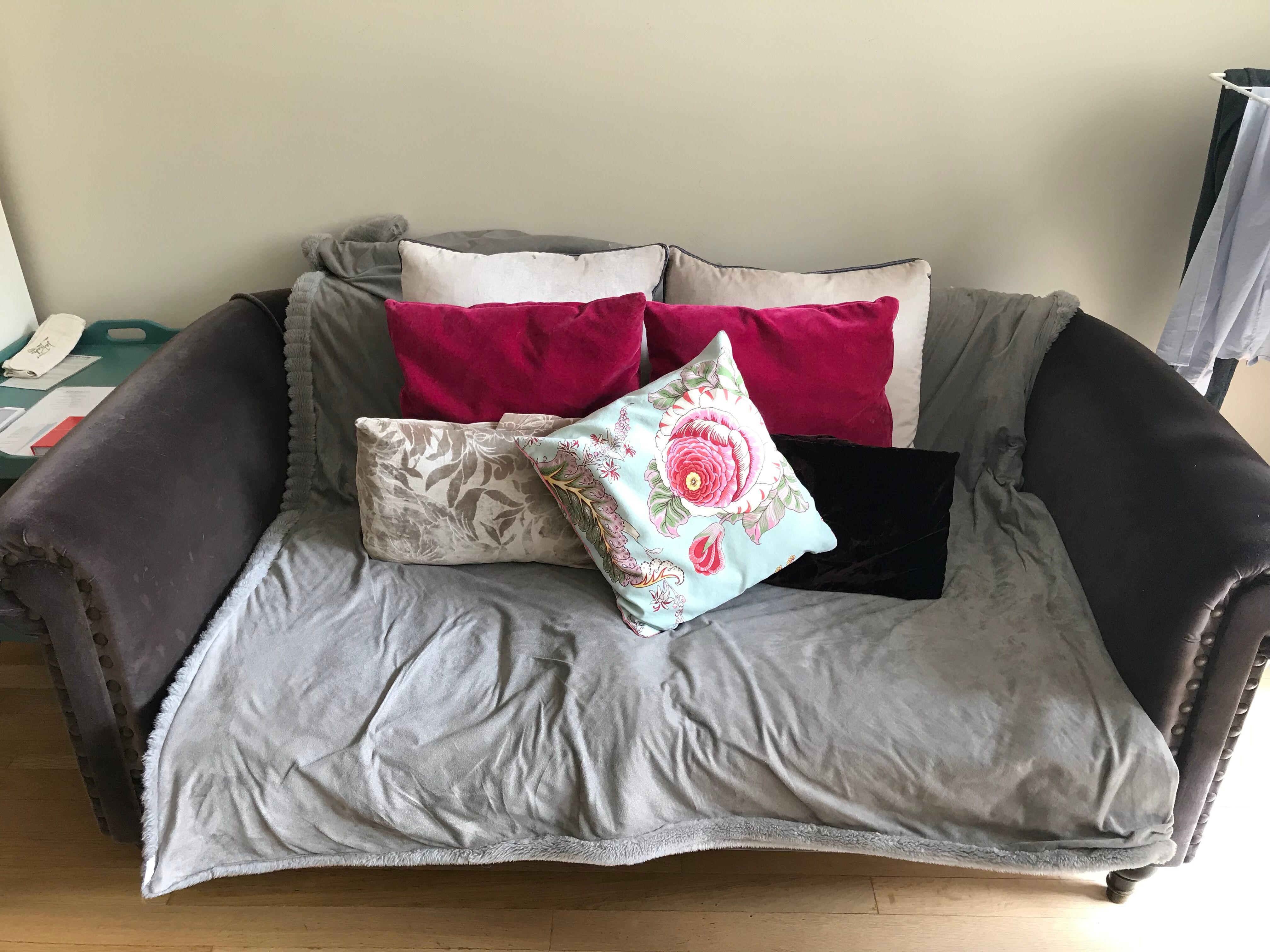 Grey velvet sofa ka international