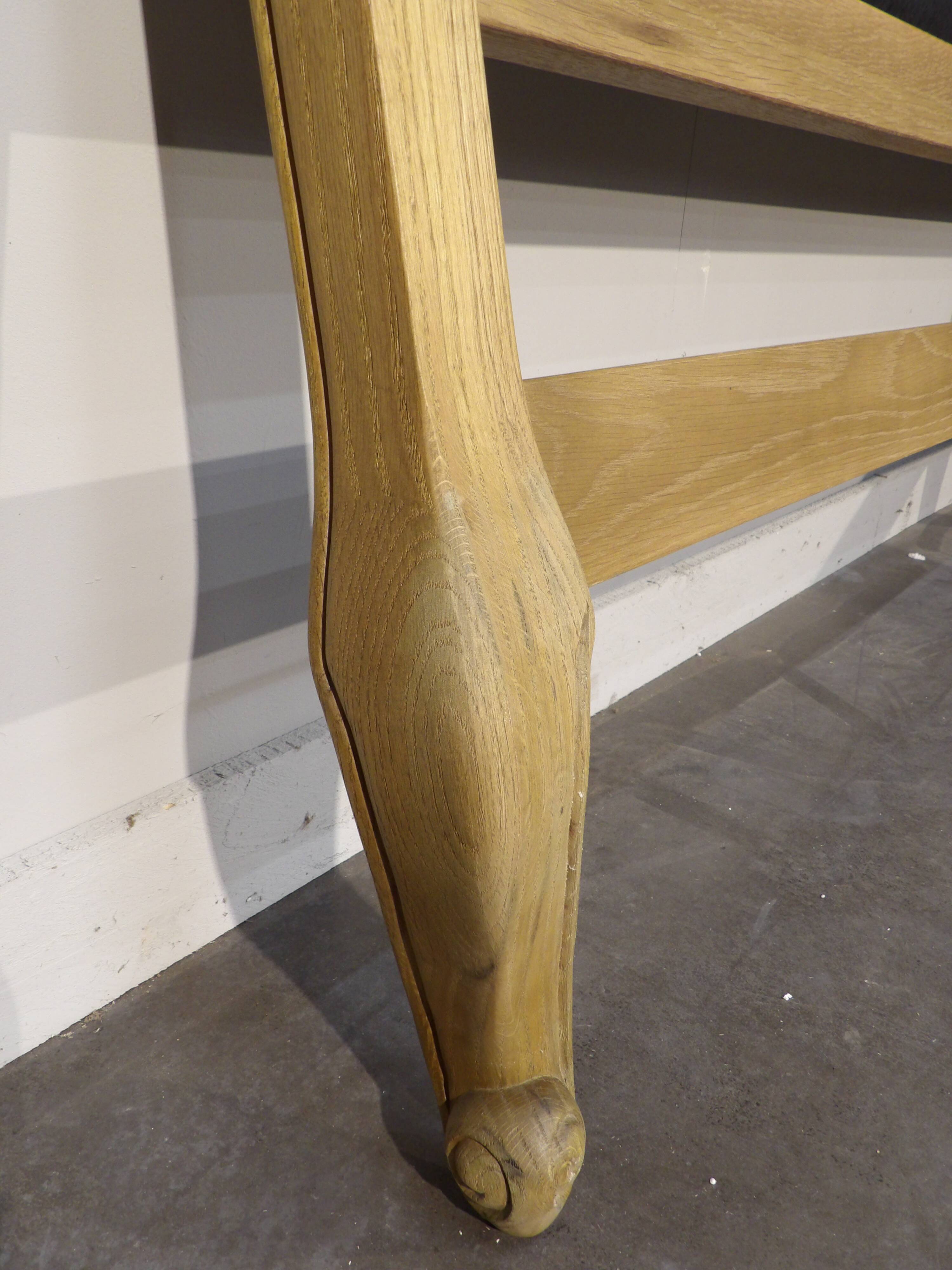 Shabby chic double bed in oak and linen 160 x 200