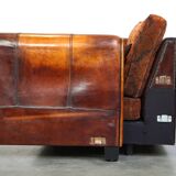 Luxurious 2.5-seater sheep leather sofa with fabric cushions in English style