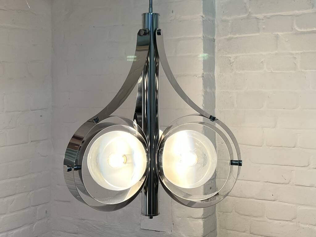 Vintage Space Age chrome and glass chandelier from the 1970s.