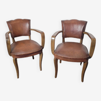 Pair of leather bridge armchairs from the 1940s