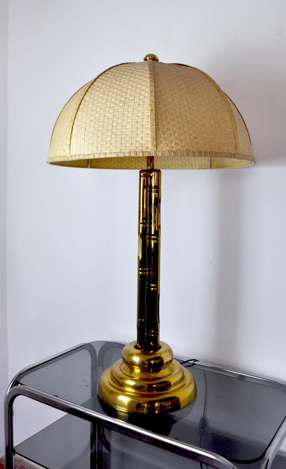Faux bamboo brass lamp, Regency, France, 1970