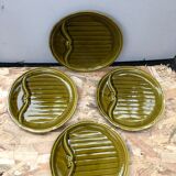 Flat lot + 4 old asparagus plates gien ceramic green vintage