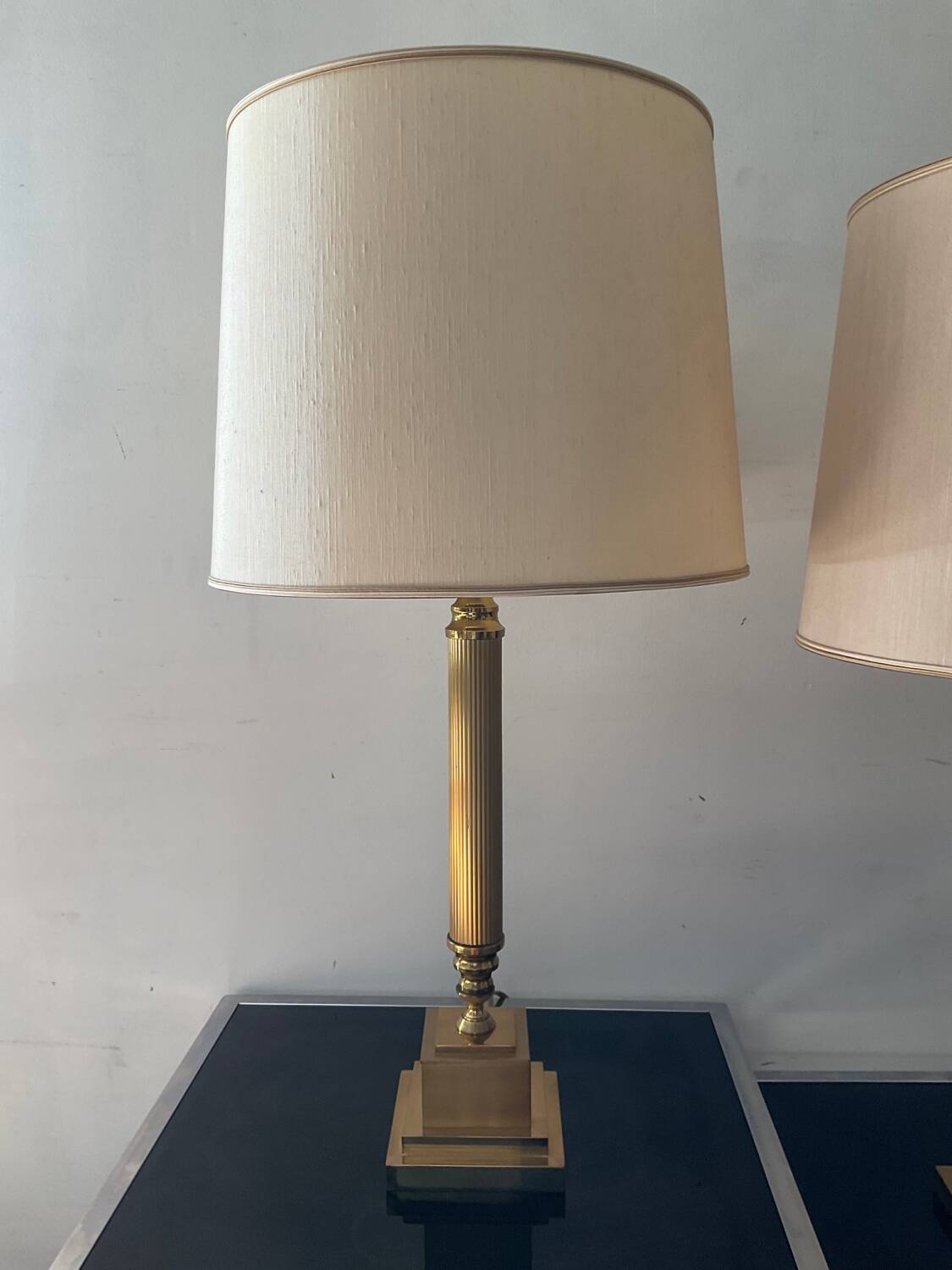 Pair of Empire style brass lamps