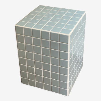 Side table cube end of sofa tile mosaic sky blue joint white ora 30x30xh40cm