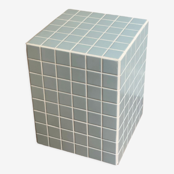 Table d’appoint cube bout de canapé carrelage mosaïque bleu ciel  joint blanc ora 30x30xh40cm