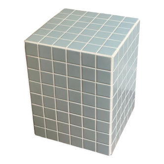 Table d’appoint cube bout de canapé carrelage mosaïque bleu ciel  joint blanc ora 30x30xh40cm