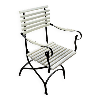 Vintage wrought iron folding garden armchair 1930