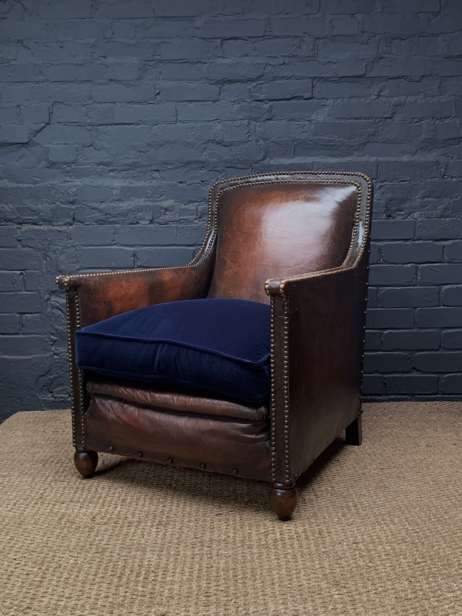 French leather club chair normandy model c1910-1930
