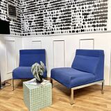 Paire de chauffeuses design tissu bleu