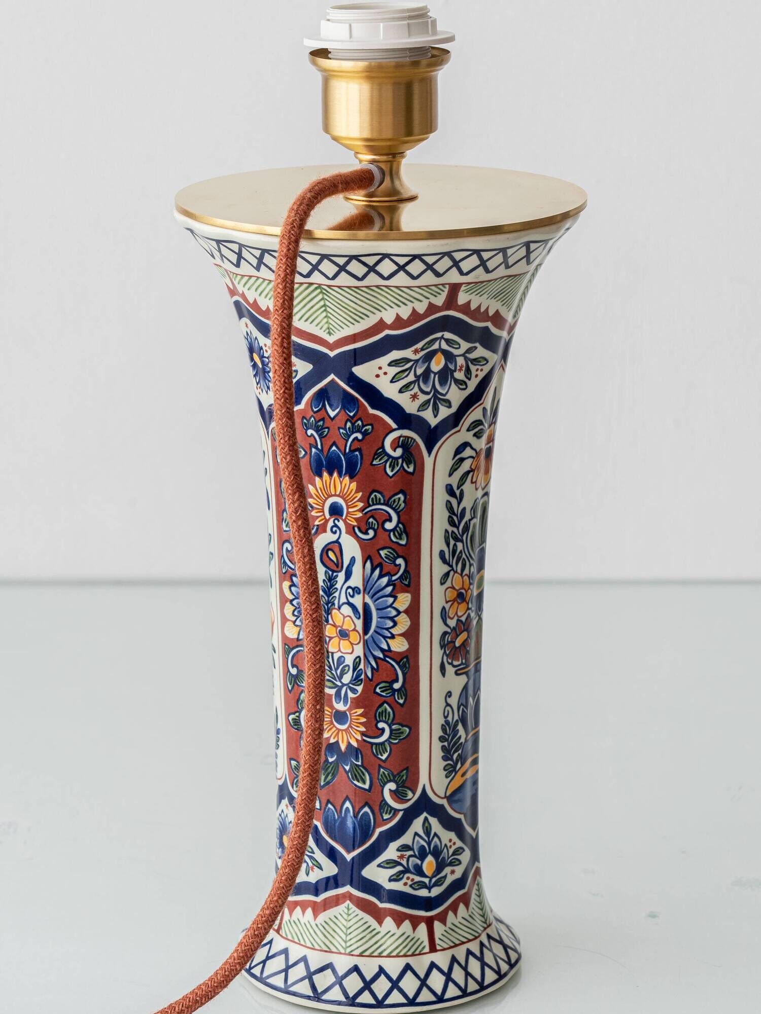 Vintage Belgian Delft Style Table Lamps by Boch with Brass Elements, 1950-1970, New Shades