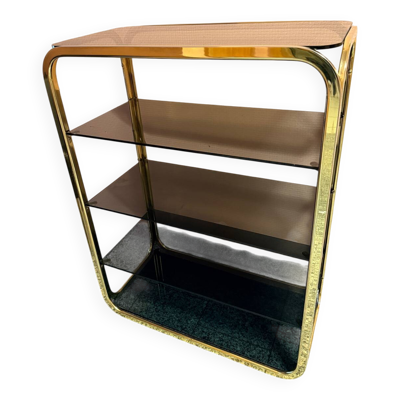 Étagère vintage en laiton et verre fumé – Travail italien, vers 1970