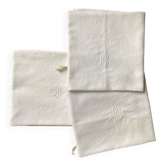 3 white tea towels in damask cotton thread with BN monogram.
