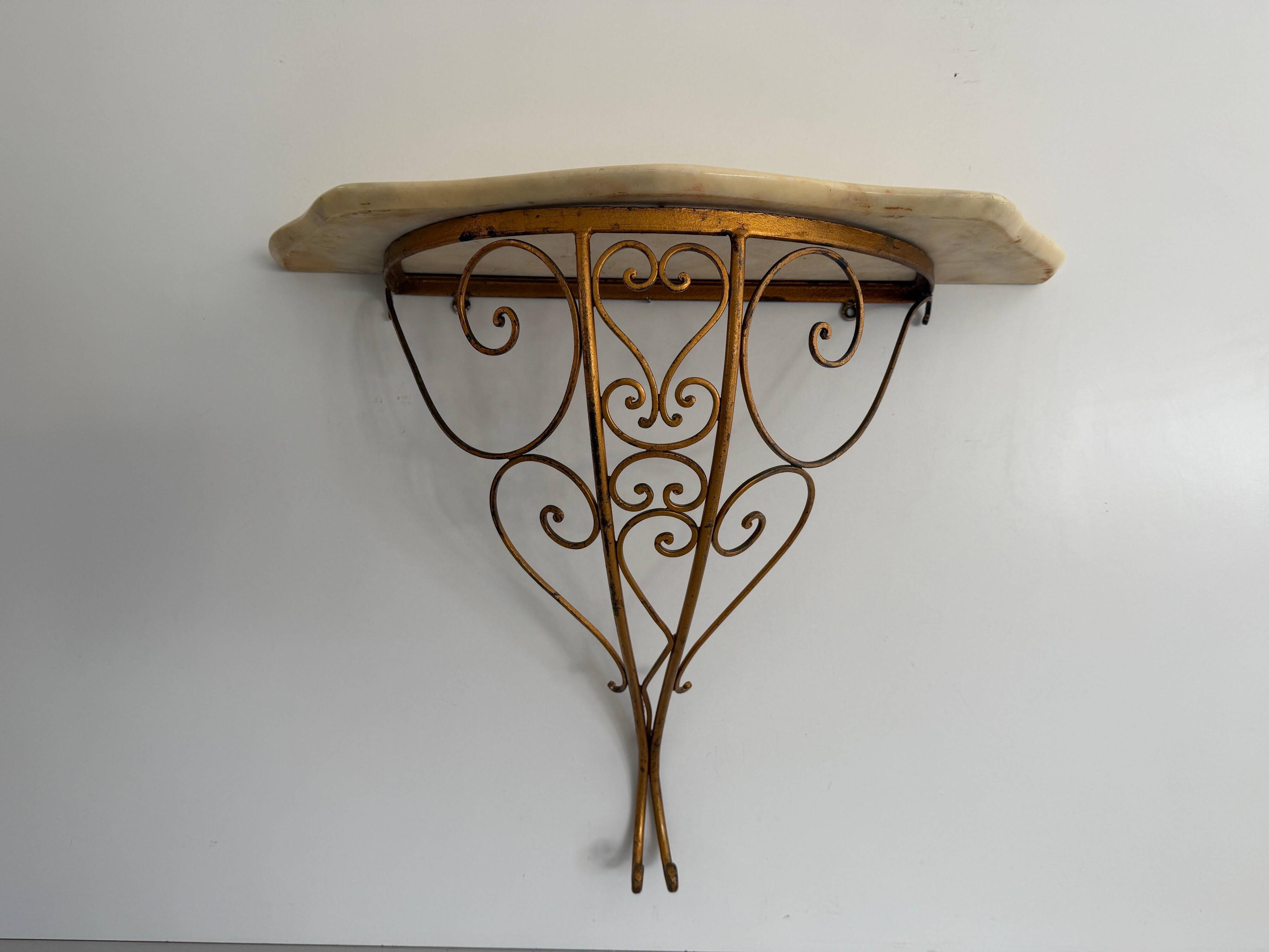 Mid-century floating wall console in wrought iron, 1950, Italy