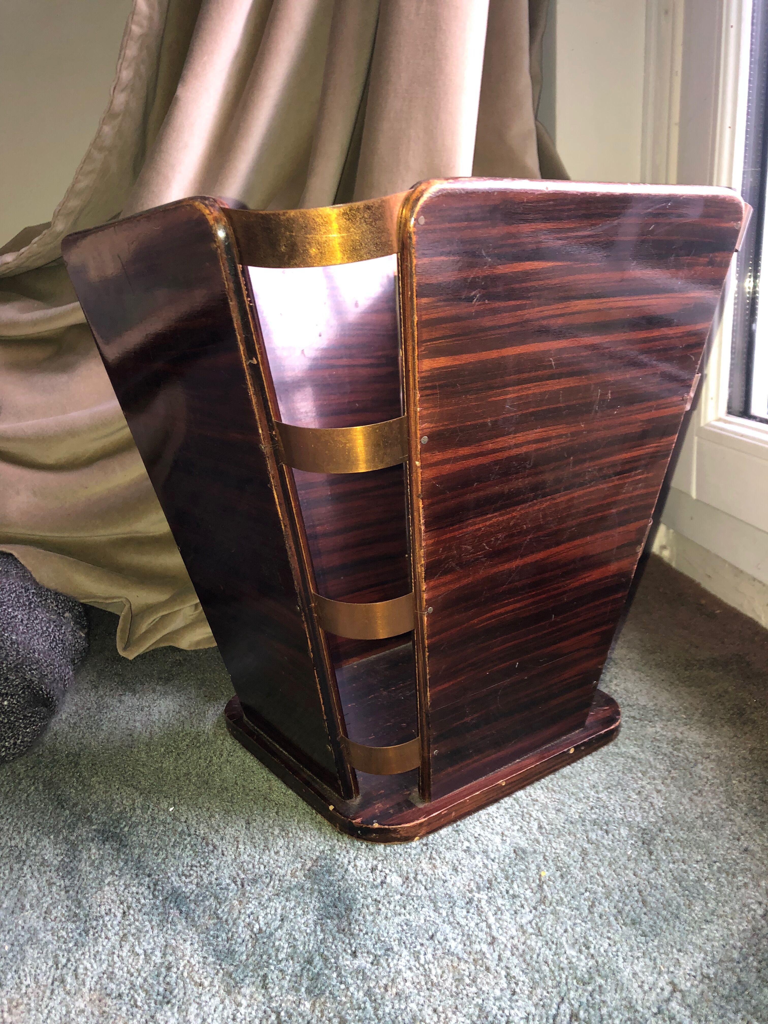 Antique art deco design rosewood waste paper basket