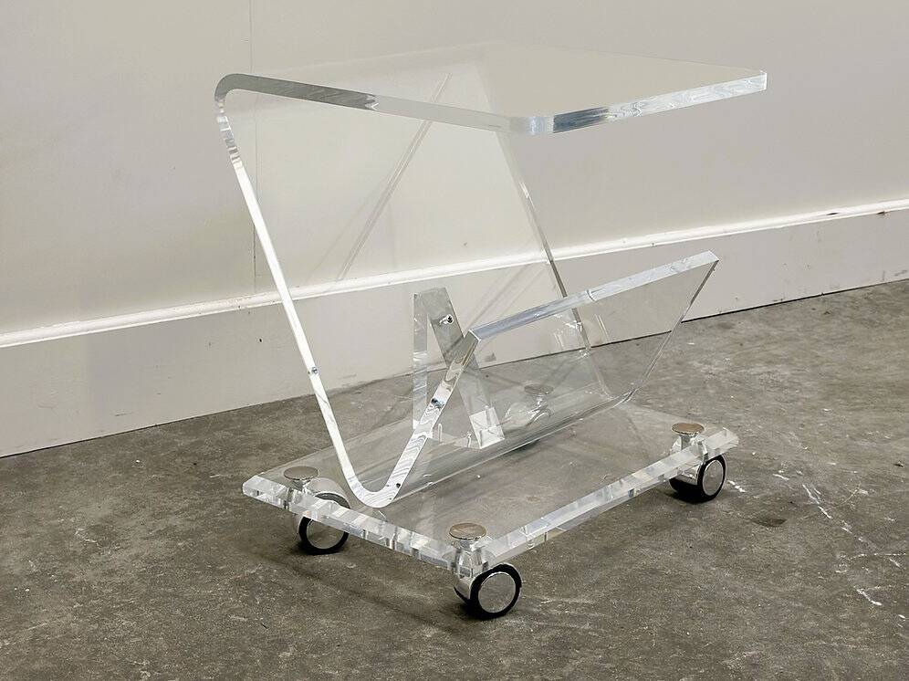 Vintage Lucite magazine cart, 1980s