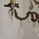 French Antique Art Nouveau 4 Light 3 Side Brass Crystal Cage Chandelier