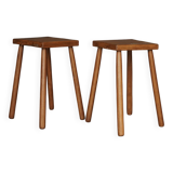 Tabourets hauts rustiques en chêne. années 1970. Lot de 2