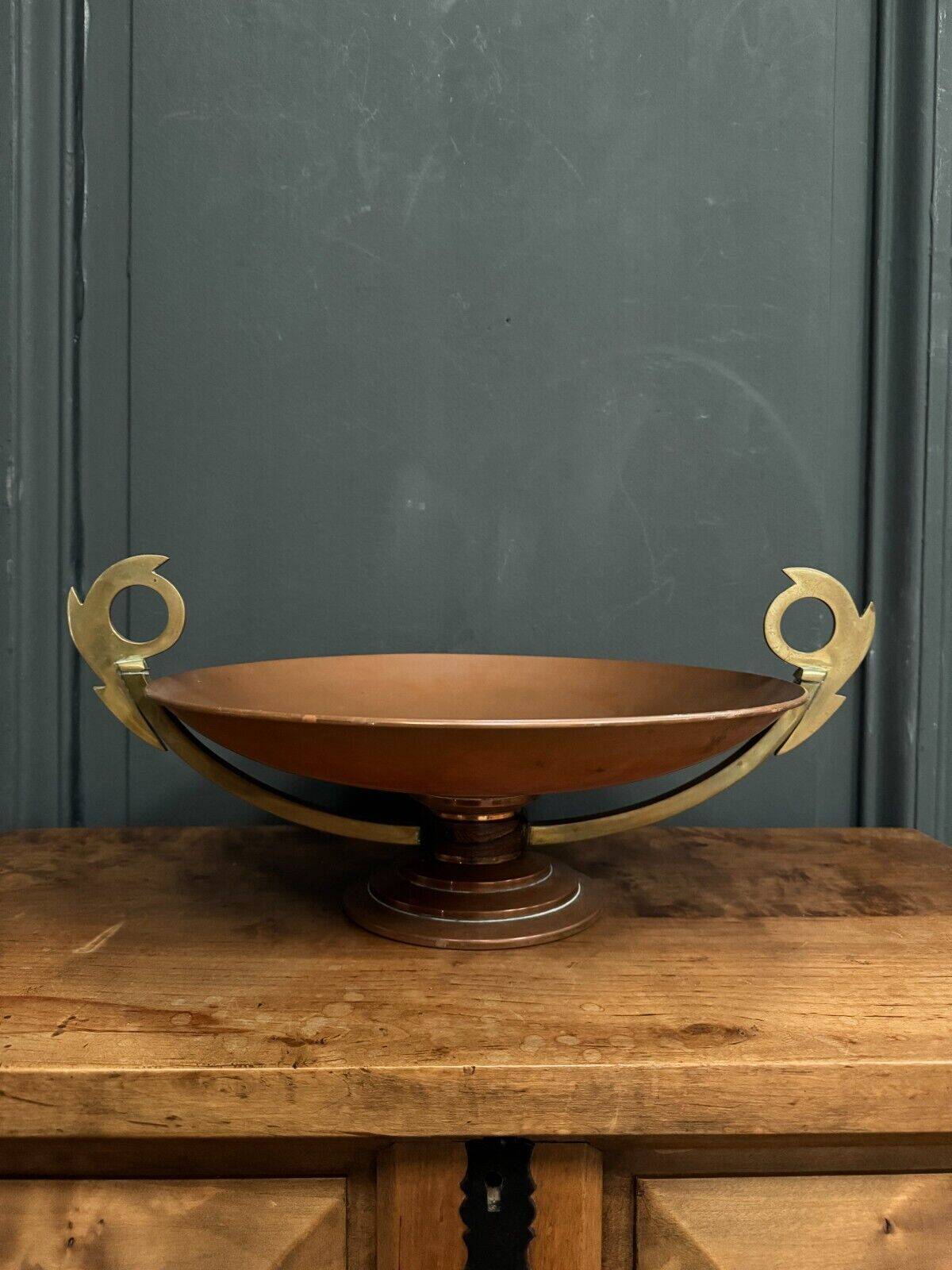 1930 copper bowl with Art Deco bronze handles