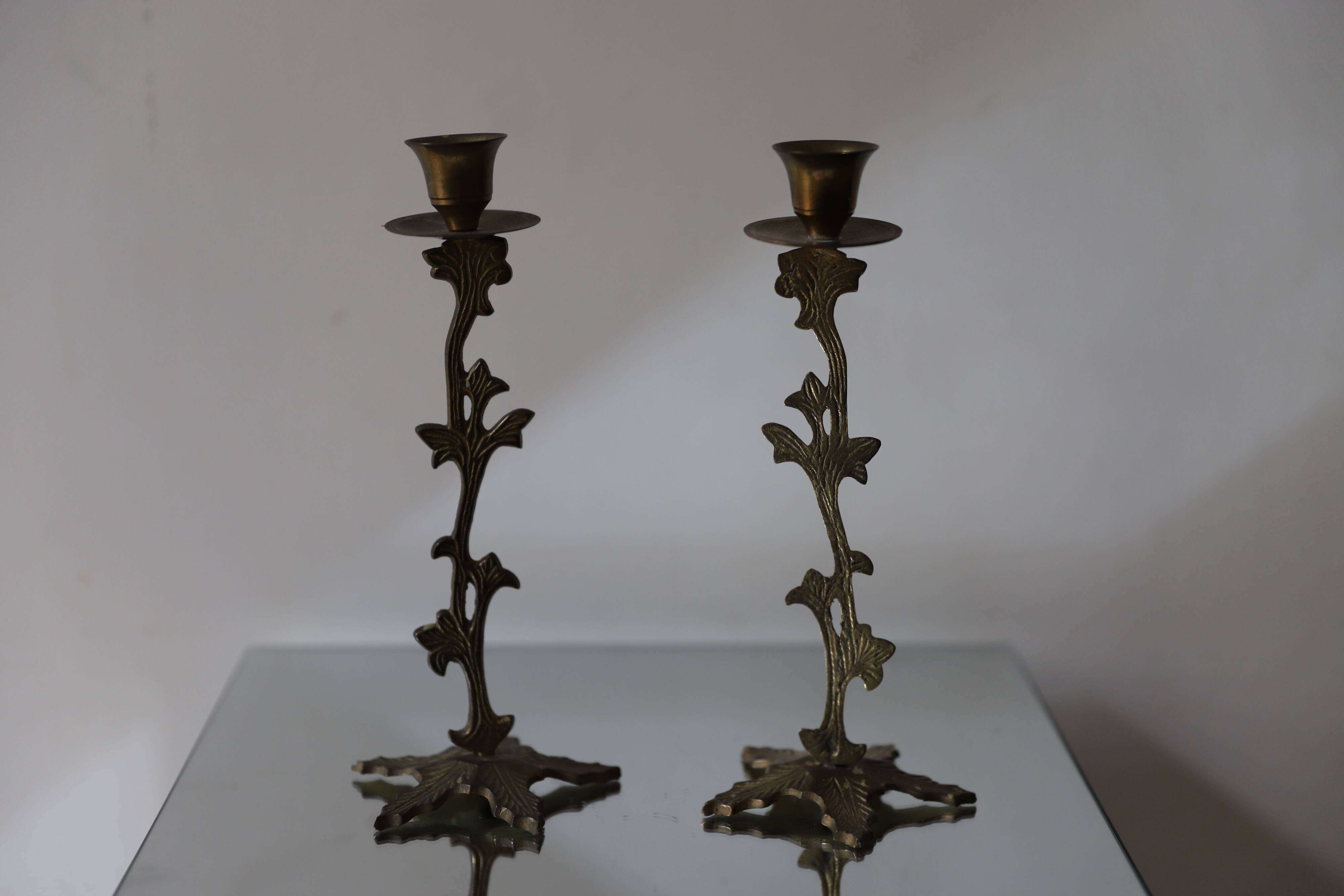 set of 2 brass candle holders